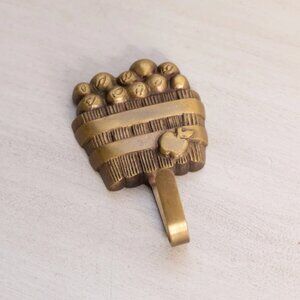 Gold Tone Brass Apple in Basket Wall Hook